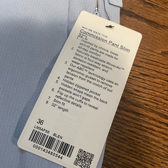 BNWT Lululemon 🍋 Mens Commission Slim Fit Pant, size 36 - Picture 3 of 4